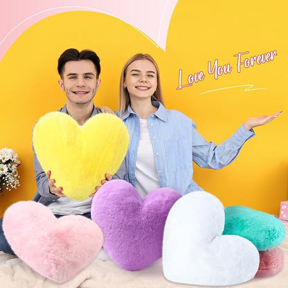 Liliful 6 Pcs Faux Rabbit Fur Heart Pillows Fluffy Heart Throw Pillows Cute Couch Cushion Soft Decorative Throw Cushion for Bed Sofa Girls Women(17 x 14 Inch,Candy Color)