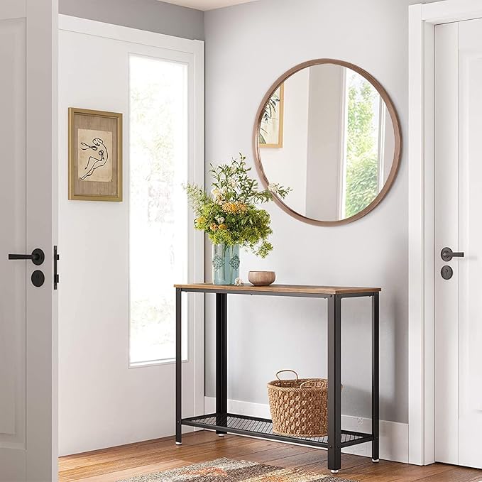 Round Bathroom Mirror Circle Aluminum Alloy Wall Mirrors with Simple Metal Frame Modern Round Hanging Mirror for Bathroom Hallway Room Living Purple Frame
