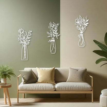 Zzbakress 3 Pcs Metal Flowers Wall Arts Rustic Farmhouse Decor Bathroom Wall Decor Metal Wall Decor for Living-room Dining-Room Kitchen Minimalist Decor Housewarming Gifts(White)