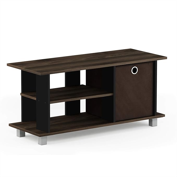 Furinno SIMPLISTIC TV Stand, 3-Tier Entertainment Center, Open Shelf TV Console for TV up to 33 Inch with Bin Drawers, for Living Room, Bedroom, Columbia Walnut