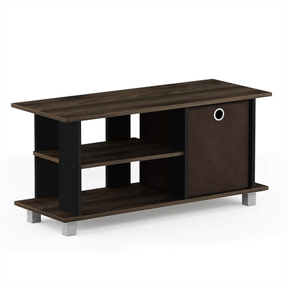Furinno SIMPLISTIC TV Stand, 3-Tier Entertainment Center, Open Shelf TV Console for TV up to 33 Inch with Bin Drawers, for Living Room, Bedroom, Columbia Walnut