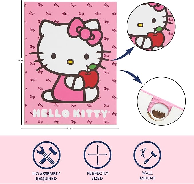 Hello Kitty LED Wall Art for Kids,Light-Up Canvas Wall Décor by Sanrio,11.5" x 15.75", Battery Operated Night Light for Bedrooms & Playrooms