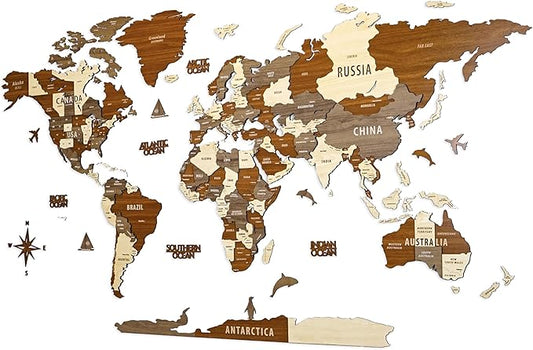 Colorfull Worlds, Multilayer 3D Wooden World Map, Travel Map States and Capitals, Wall Decor For New House, Gift For Travelers, Office Decor, Birthday Present,Living Room Decoration (L, Mixed)
