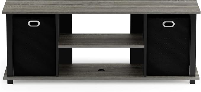 FURINNO Econ Entertainment Center, French Oak Grey/Black/Black