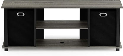 FURINNO Econ Entertainment Center, French Oak Grey/Black/Black