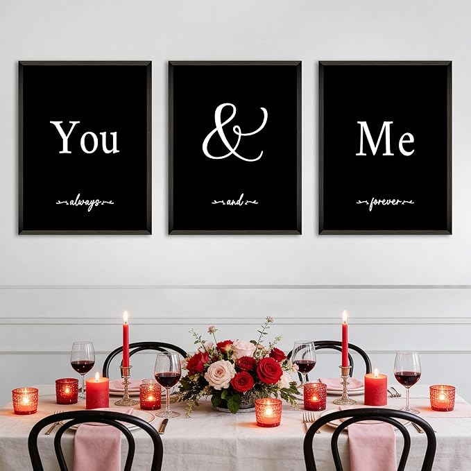 Houmury Set of 3 Framed Wall Decor Farmhouse Wall Art You & Me Always and Forever Vintage Bedroom Wall Decors 12x16 (Black)