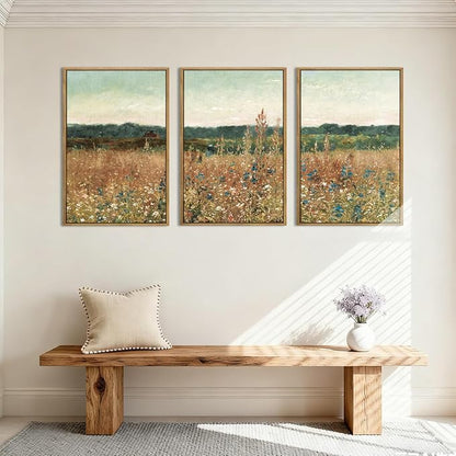 BINCUE Large Wildflower Wall Art Set Vintage Canvas Wall Decor Nature Wilderness Farmhouse Art Print for Living Room Bedroom Office 24x36 Inches