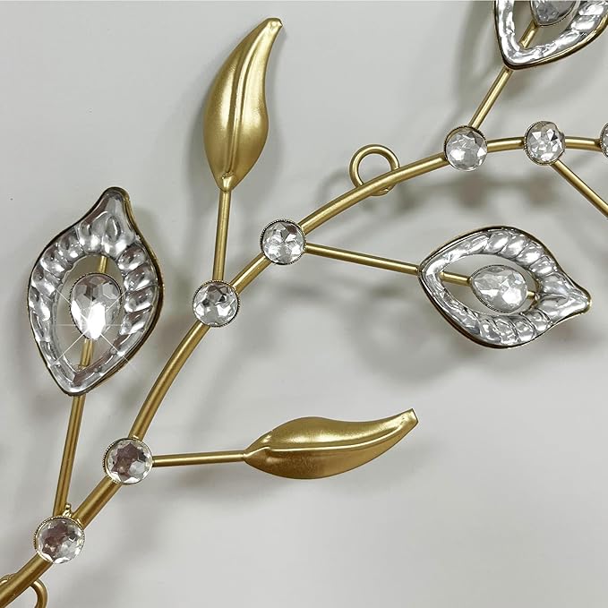 Cityelf 3 Set Crystal Leaf Wall Art Sculpture Iron Tree Leaves Branch Hanging Wall Décor Jeweled Bling Home Deor Acrylic Diamond Accent …