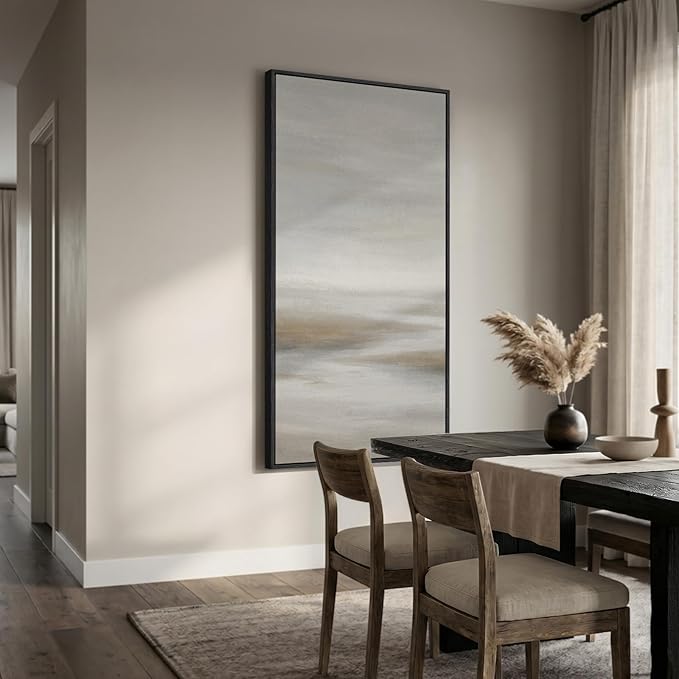 Large Framed Neutral Abstract Wall Art, Modern Vertical Canvas Prints Paintings Artwork for Walls, Grey Brown Minimalist Landscape Pictures Wall Decor for Hallway Living Room Dining Room, 30x60 In
