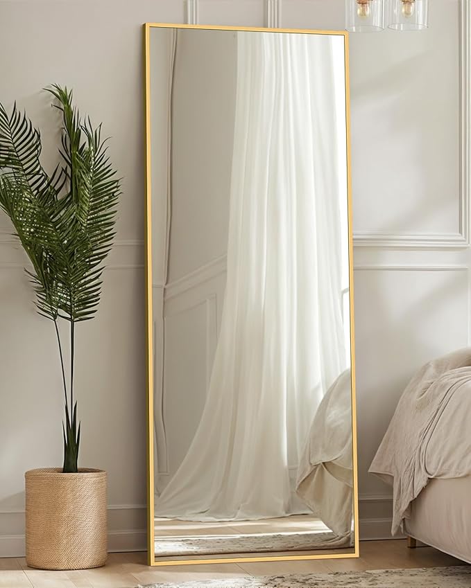 Antok Full Length Mirror, 56"x15" Floor Mirror, Floor Standing Freestanding Full Body Mirror with Stand for Bedroom, Hanging Mounted for Living Room Cloakroom, Gold