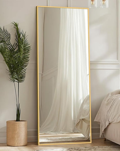 Antok Full Length Mirror, 56"x15" Floor Mirror, Floor Standing Freestanding Full Body Mirror with Stand for Bedroom, Hanging Mounted for Living Room Cloakroom, Gold
