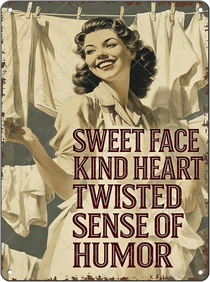 Laundry Room Wall Decor Sweet Face Kind Heart Twisted Sense Of Humor Metal Tin Sign Farmhouse Rustic Art Plaque Rustic Laundry Decor 16x12 Inch