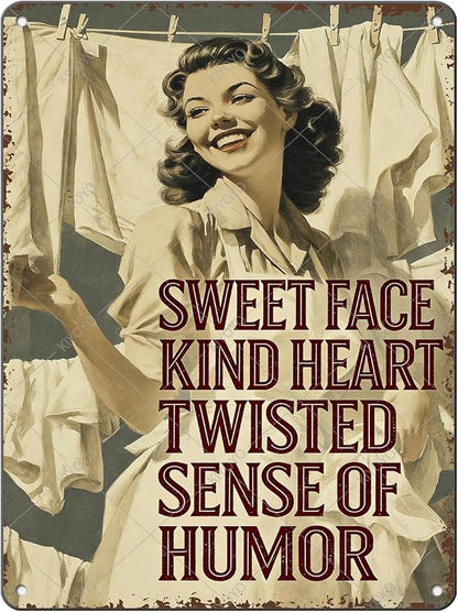 Laundry Room Wall Decor Sweet Face Kind Heart Twisted Sense Of Humor Metal Tin Sign Farmhouse Rustic Art Plaque Rustic Laundry Decor 16x12 Inch