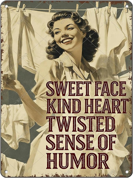 Laundry Room Wall Decor Sweet Face Kind Heart Twisted Sense Of Humor Metal Tin Sign Farmhouse Rustic Art Plaque Rustic Laundry Decor 16x12 Inch