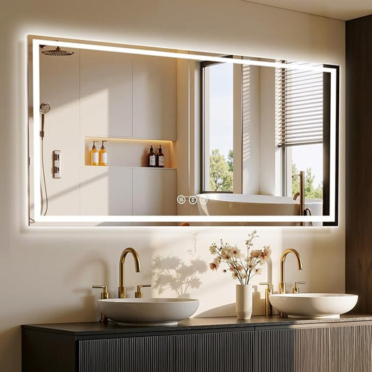 72X32 LED Bathroom Mirror with Lights, Anti-Fog, Backlit + Front Lit (CRI>90), Lighted Bathroom Vanity Mirror for Wall, Memory Function, Dimmable, Tempered Glass, Shatter-Proof