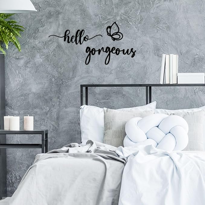 Vineland Hello Gorgeous Metal Wall Art Decor, Black Modern Minimalist Decoration, Hollow-out Decorative Sign for Bedroom Living Room Bathroom Closet Salon