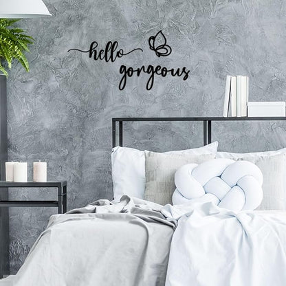 Vineland Hello Gorgeous Metal Wall Art Decor, Black Modern Minimalist Decoration, Hollow-out Decorative Sign for Bedroom Living Room Bathroom Closet Salon