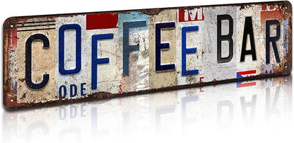 Coffee Bar Sign Vintage Metal Plaque Signs for Kitchen Cafe Pub Home Coffee Station Decor 4 x 16 inch