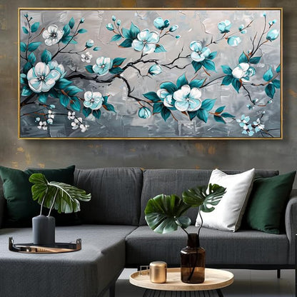 Wall Art Rustic Flowers Wall Decor Nature Wall Art Plum Blossom Canvas Painting for Bedroom Living Room Dining Room Home Office Decor 24"x48" with Framed