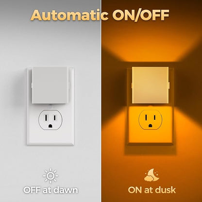 DORESshop LED Night Lights Plug into Wall [2 Pack], Plug in Nightlight, 3 Level Brightness Adjustable Night Light, Dusk to Dawn Sensor, Nightlights for Adults, Bedroom, Bathroom, Hallway, Amber