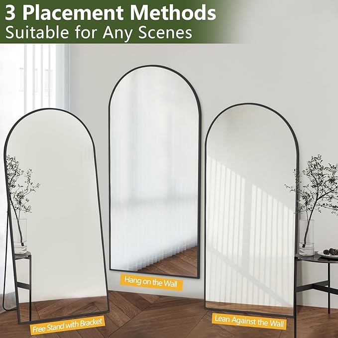 MELOMOIR Arched Oversized Floor Mirror, 81"x41", Full Body Mirror for Bedroom/Living Room, Black Frame with Tempered Glass, Wall Mirror Full Length