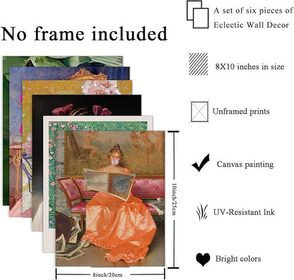 Eclectic Wall Decor Set Of 6, Vintage Eclectic Wall Art Prints, Trendy Colorful Wall Art, Retro Maximalist Decor Aesthetic, Wall Collage Kit Pictures for Living Room, Colorful Dorm Gallery Home Decor