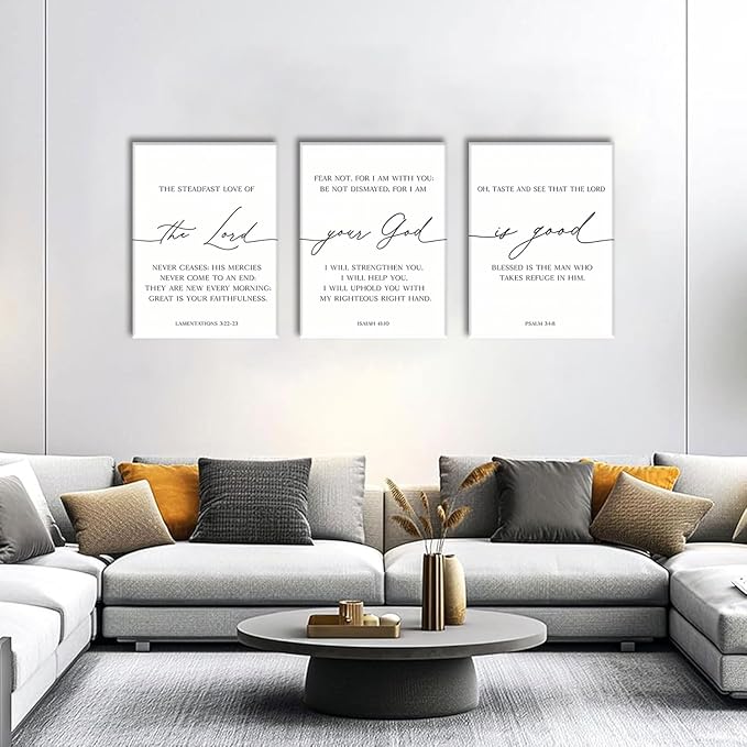 AOYUSMO 3 Piece Scripture Christian Canvas Wall Art Bible Verse Jesus Wall Art Bible Quotes Church Decor Lamentations Isaiah Psalm Art Prints for Living Room Bedroom Office 16"x24"