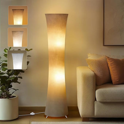 GyroVu 46" Modern Floor Lamps for Living Room, LED Column Standing Floor Lamp with Color Temperature Adjustable & Gray Fabric Lampshade for Corner, Bedroom, Office & Kid's Room - Bulbs Included