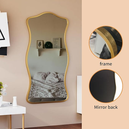 Irregular Wavy Wall Mirror,47"x22"Asymmetrical Wall Mirror,Aluminum Alloy Frame Large Abstract Modern Unique Shape Full Length Mirrors for Living Room Bathroom Bedroom Entryway Hallway