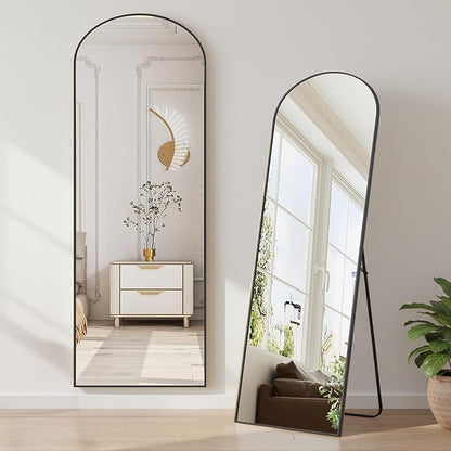 NEWBULIG Arched Mirror Full Length, 16"x59" Body Wall Mirrors with Shatter-Proof Glass, Upgraded Floor Standing Mirror, Hanging or Leaning, with Stand Aluminum Alloy Frame for Home Decor, Black