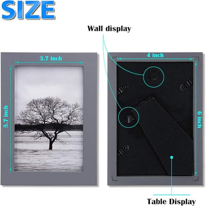 Egofine 4x6 Picture Frames Set of 4, Made of Solid Wood Covered by Plexiglass 3x4.5 and 3.5x5 with Mat or 4x6 without Mat, for Table Top Display and Wall Mounting Photo Frame, Dark Grey