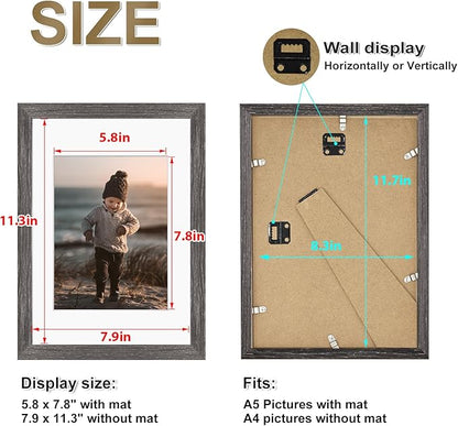 KINLINK A4 Picture Frame, Ash Black Solid Wood Frames with Acrylic Plexiglass for Pictures A5 with Mat or A4 without Mat, Tabletop and Wall Display Photo Frame 4 Pack