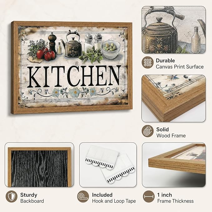 Framed Vintage Kitchen Wall Art Kitchen Signs Painting Picture Decor Vegetable Food Poster Print Artwork for Restaurant Home Decoration