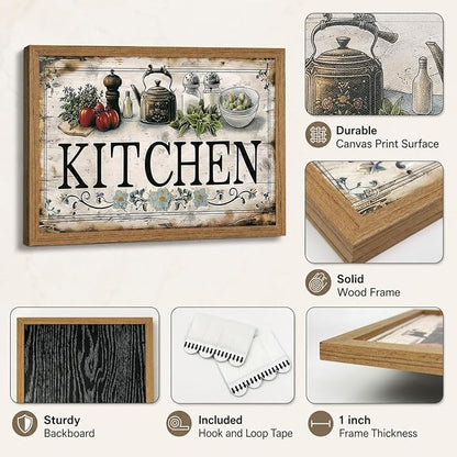 Framed Vintage Kitchen Wall Art Kitchen Signs Painting Picture Decor Vegetable Food Poster Print Artwork for Restaurant Home Decoration
