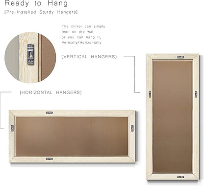 Renditions Gallery Large Standing Vanity Mirror White Wood Frame Full Floor Length Decorative Wall Mounted Apartment Aesthetic Mirror for Living Room Bedroom Bathroom - 61"x25" LT07