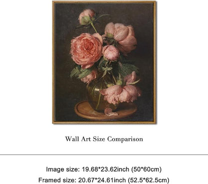 Pyradecor Vintage Framed Wall Art Large Living Room Decor Pfingstrosen Canvas Prints Classical Floral Painting for Bedroom Farmhouse Office Decorations