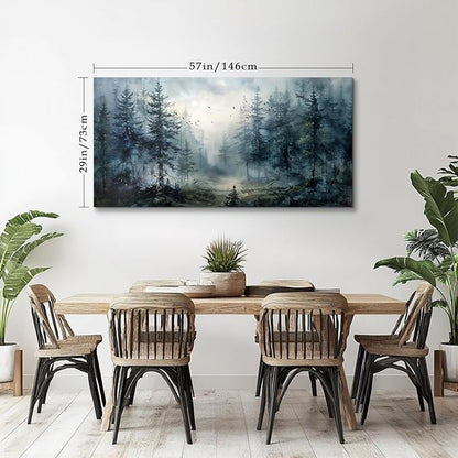 SERIMINO Large Wall Art for Living Room, Landscape Canvas Prints Paintings, Foggy Forest Pictures Wall Decor Aesthetic, Pine Trees Modern Home Decor, Bedroom Bathroom Office Artwork 29"X57"