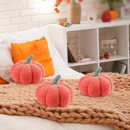 Namalu 3 Pcs Thanksgiving Pumpkin Pillows 3D Throw Cushion Soft Sofa Pillows Stuffed Pumpkin Decoration for Fall Winter Living Room Home Christmas Thank You Gifts(7.87 Inch,Orange)