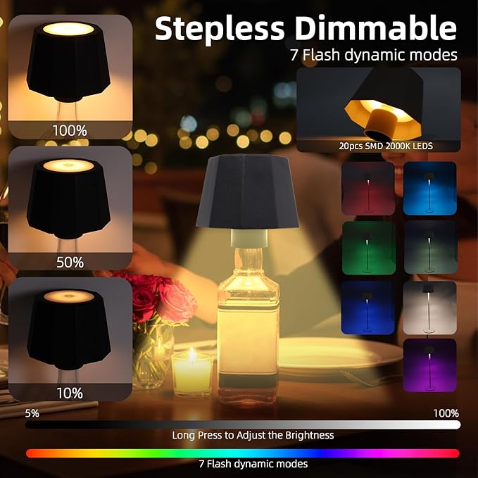 Modern 2-in-1 Table Lamp & Bottle Lamp, Pleated Metal Shade Touch Control Lamp | Adjustable Height, Warm Light & RGB, Stepless Dimming, Anti-Tip Design,Trapezoid,Black