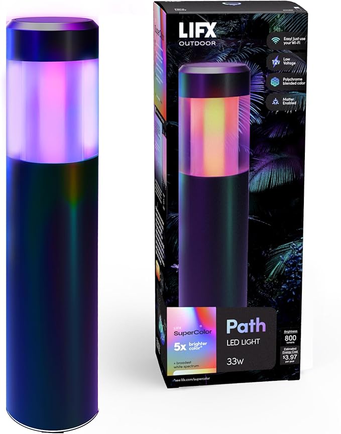 LIFX Supercolor Smart LED Path Light, Outdoor Wi-Fi Landscape Lighting with 6 Addressable Color Zones, RGBW Dynamic Effects, Compatible with Alexa, Google, HomeKit, SmartThings, LFX/LV/Path/RND