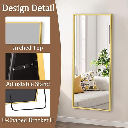 GlasFlength Full Length Mirror with Stand, 64"x21" Full Body Mirror with Aluminum Alloy Frame, Wall-Mounted/Leaning Against Wall/Standing Floor Mirror for Bedroom, Living Room, and Entryway