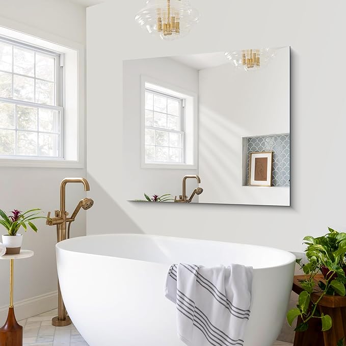 CILIBER Frameless Mirror, 36x40 Mirrors for Wall, Large Bathroom Mirror for Over Sink, Rectangle Frameless Vanity Mirror with Polished Edge, 3mm Tempered Glass, Hangs Horizontally or Vertically