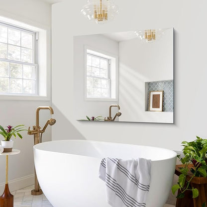 CILIBER Frameless Mirror, 36x40 Mirrors for Wall, Large Bathroom Mirror for Over Sink, Rectangle Frameless Vanity Mirror with Polished Edge, 3mm Tempered Glass, Hangs Horizontally or Vertically