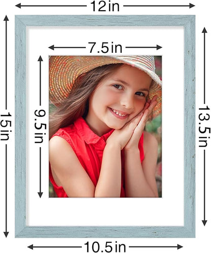 Vittanly 11x14 Picture Frames Set of 9, Shatter Resistant Plexiglass, Display 8x10 Pictures with Mat or 11x14 without Mat, Photo Frames for Wall or Tabletop, Engineered Wood, Rustic Blue