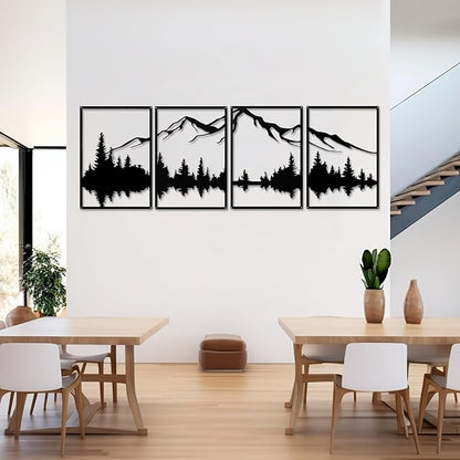 YIYA 4 Pcs Mountain Metal Wall Art - Large Forest Decorative Black Metal Wall Decor - Vertical Wall Sculptures for Home, Living Room, Bedroom (landscape-2)