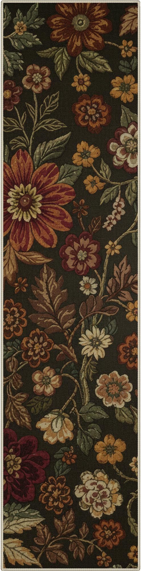 GENIMO 2X10 Washable Vintage Floral Print Runner Rug, Non-Slip Low Pile Stain Resistant Soft Chenille Carpet for Hallway Entryway Kitchen Corridor, Floral Brown