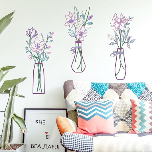 Zzbakress 3 Pcs Metal Flowers Wall Arts Rustic Farmhouse Decor Bathroom Wall Decor Metal Wall Decor for Living-room Dining-Room Kitchen Minimalist Decor Housewarming Gifts(Pink Purple)
