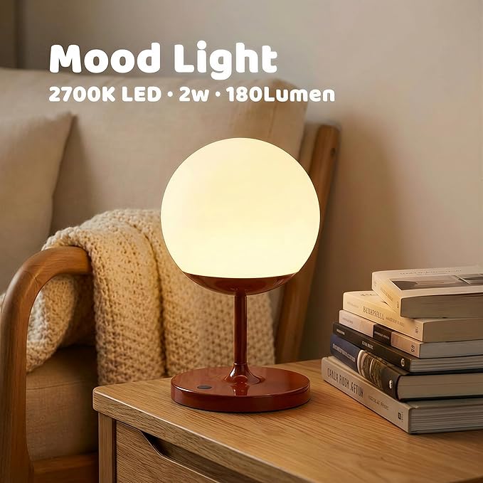 WEILAILUX Cordless Table Lamp with Globe Shade, Rechargeable Dimmable Bedside Light, Shower Lamp Waterproof, Touch Control, 8-72 Hours Runtime, 2700K Warm White for Indoor Outdoor (Black, Short)