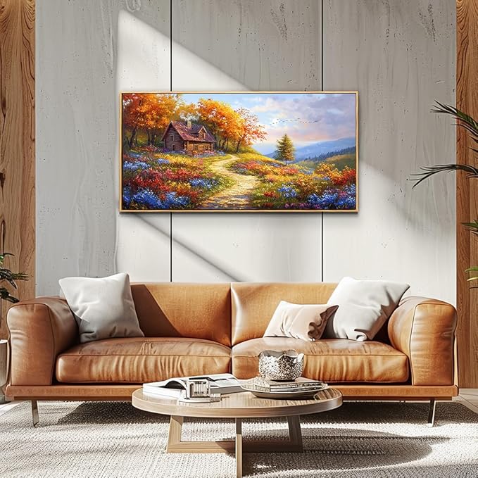 ZUITINGHUA Wood Framed Wall Art For Living Room Canvas Wall Decor For Bedroom Office Decoration Field landscape Wall Pictures Artwork Autumn Scenery Painting Modern Aesthetic Home Decor 20x40 In