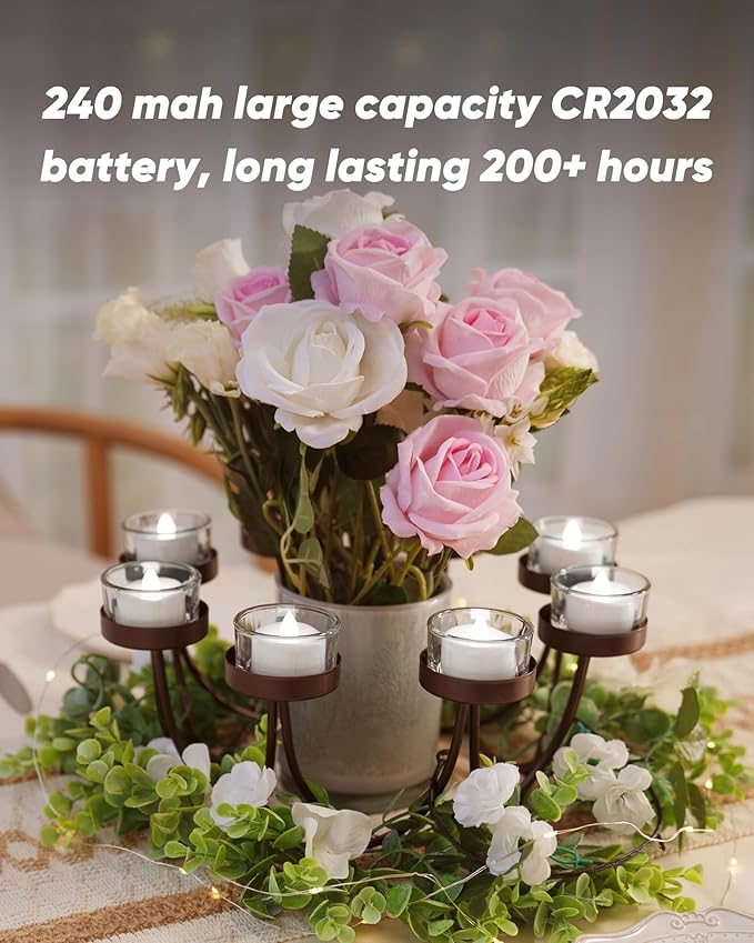 merrynights LED Candles, Tea Lights Candle Battery Operated, 24-Pack 200+Hours Flameless Tealight Candle, Realistic Tea Lights for Halloween Christmas Wedding, Pure White Light